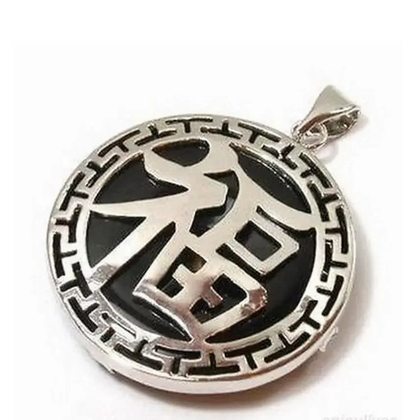 

Модные украшения, черный агат, белое золото, кулон и ожерелье Fortune Word Luck