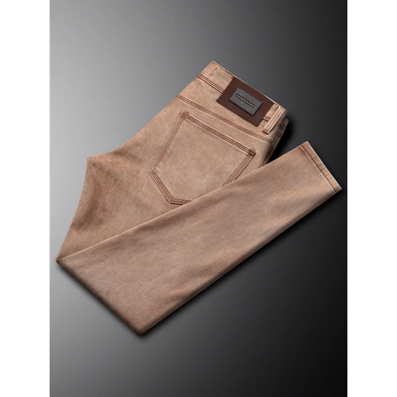 Осенне-зимние джинсы, мужские легкие роскошные элитные повседневные универсальные простые эластичные маленькие прямые брюки, модные брюки