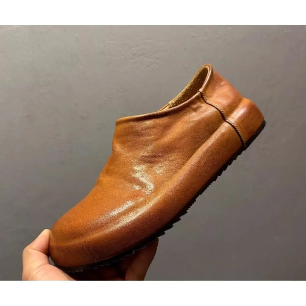 

Handcrafted Tan Leather Platform Slip-On – Premium Comfort, Classic Style for Gentlemen