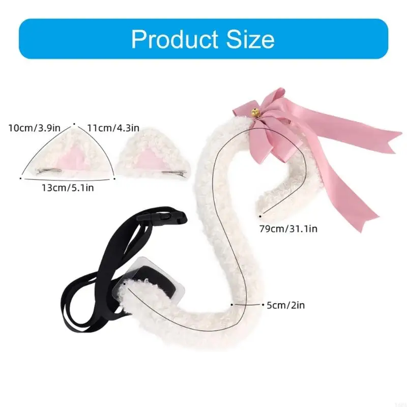 Y88a Halloween schattige katten vossen oren haarclip en staart anime cosplay feestkostuums