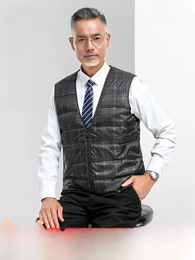 

Lightweight Warm Goose down Vest Men's Faion Simple V-ne Indoor Wearing Polyester Fiber Snow Flng 2024 Winter Busin ...