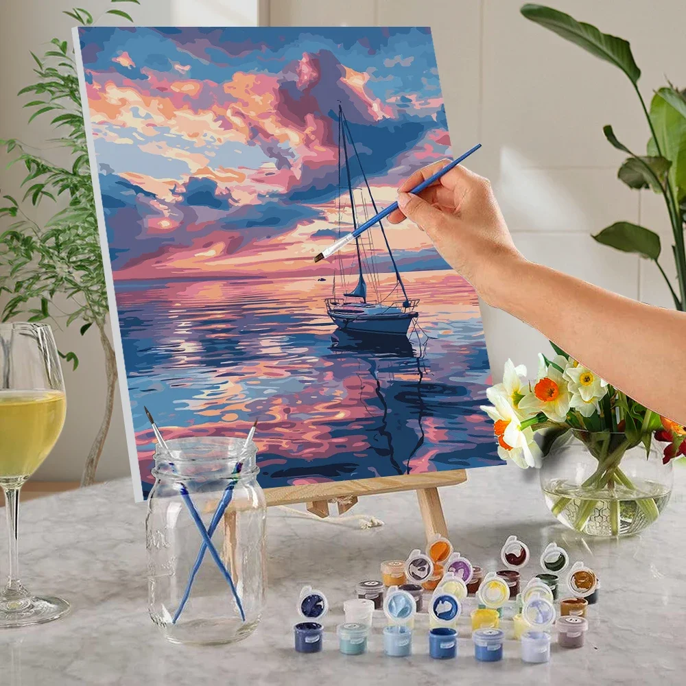 119554 1 piece, DIY hand-painted graffiti painting for sailboats on the sea, selected holiday gifts, bedroom home decoration