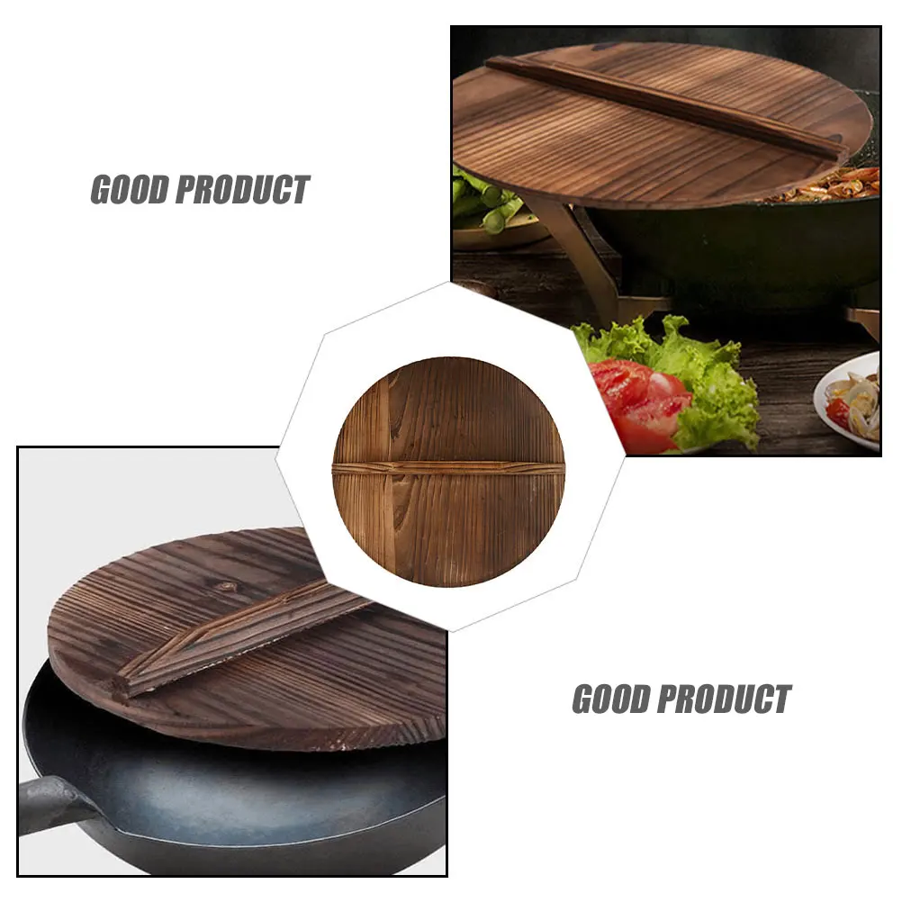 

1pc Anti Spill Pot Lid Wooden Cover Kitchenware Protective Fir Material Carbonization Tenon Design Waterproof Safe
