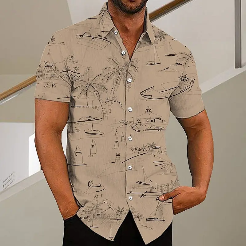 Men's Coconut Tree Graffiti Tropical Plants Hawaiian Shirt 3D Print Aloha Shirt Fashion Casual Outdoor Street Short Sleeve Shirt
