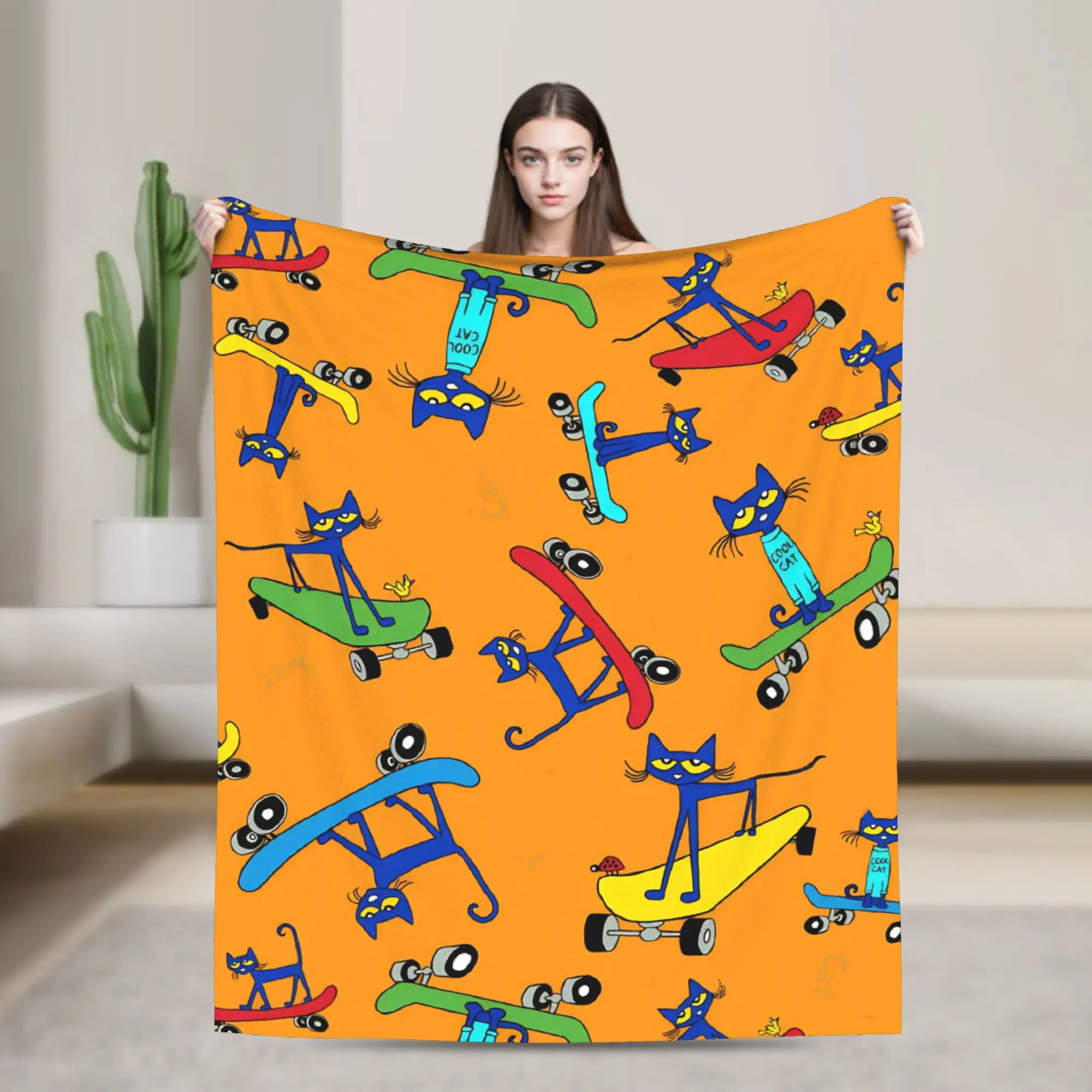 Pete the Cat  Blanket Flannel Summer Air Conditioning Cool Cat Multi-function Soft Throw Blanket for Home Travel Bedspreads