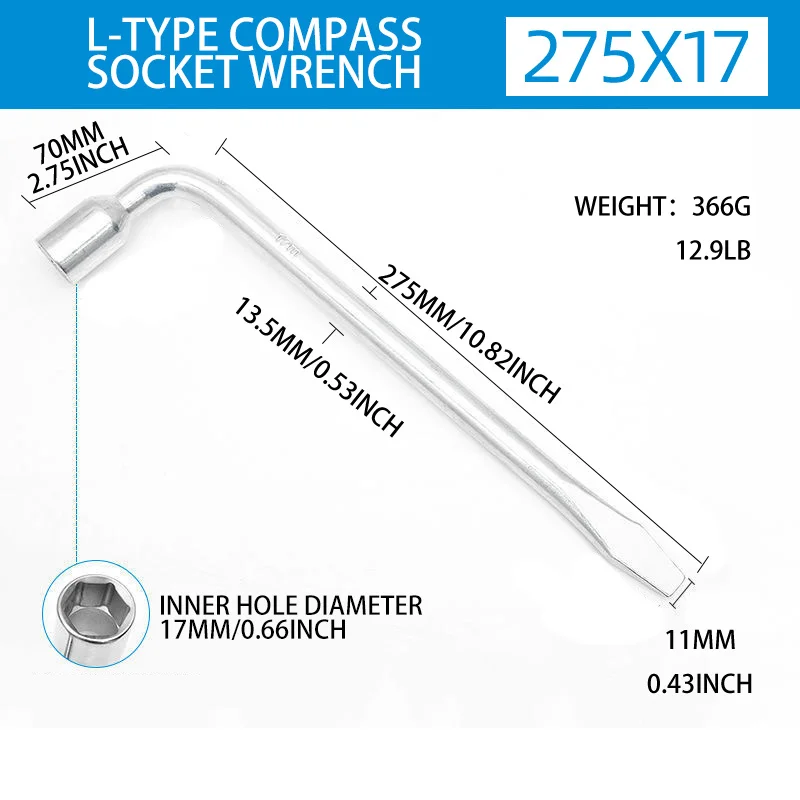 Klucz do koło zapasowe samochodu-typ L sześciokątna głowica 17/19/21mm szczelinowe gniazdo końcowe narzędzie do naprawy, standardowy klucz do opon