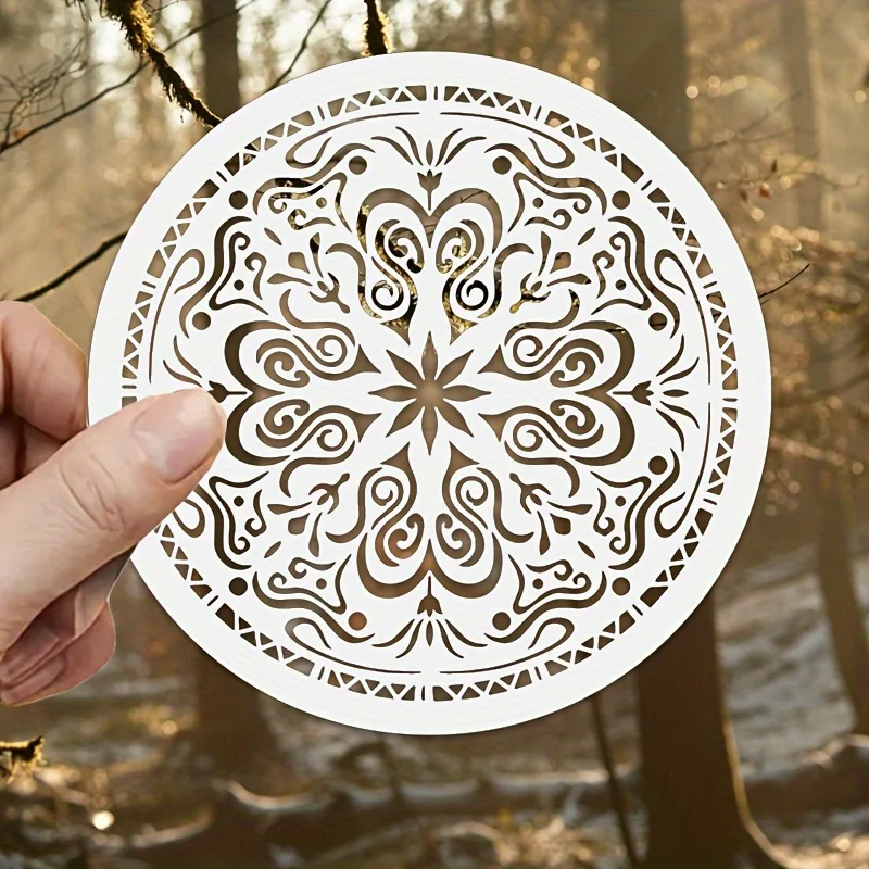 マンダラステンシル 4枚 7.9×7.9インチ ラウンド DIY ペイントテンプレート 壁、木材、布の装飾用