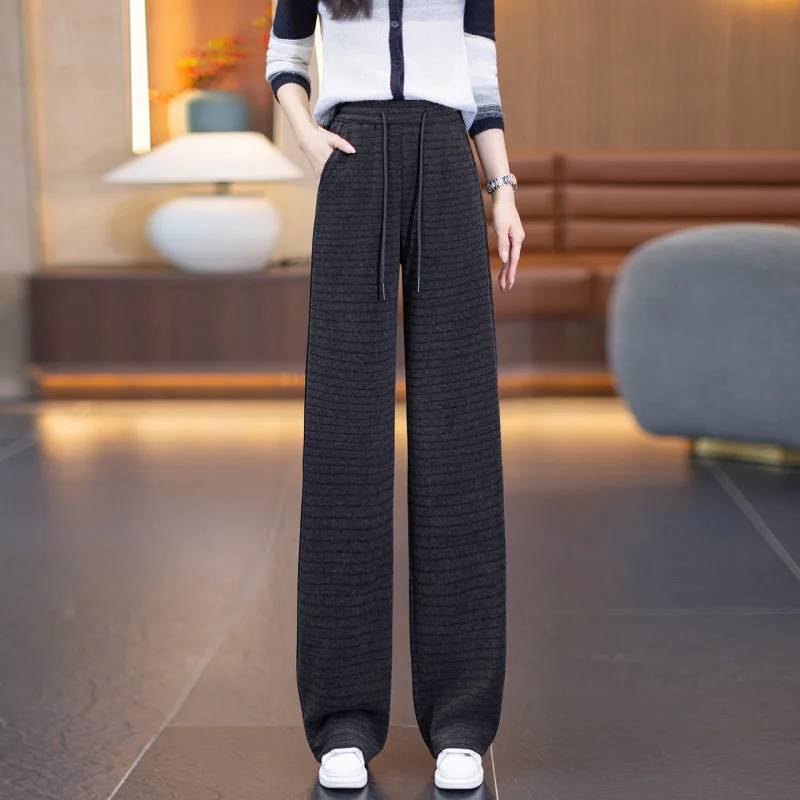 سروال سكين منحني مخطط ثنيات بنطال سميك مبطن بالصوف التخسيس #6