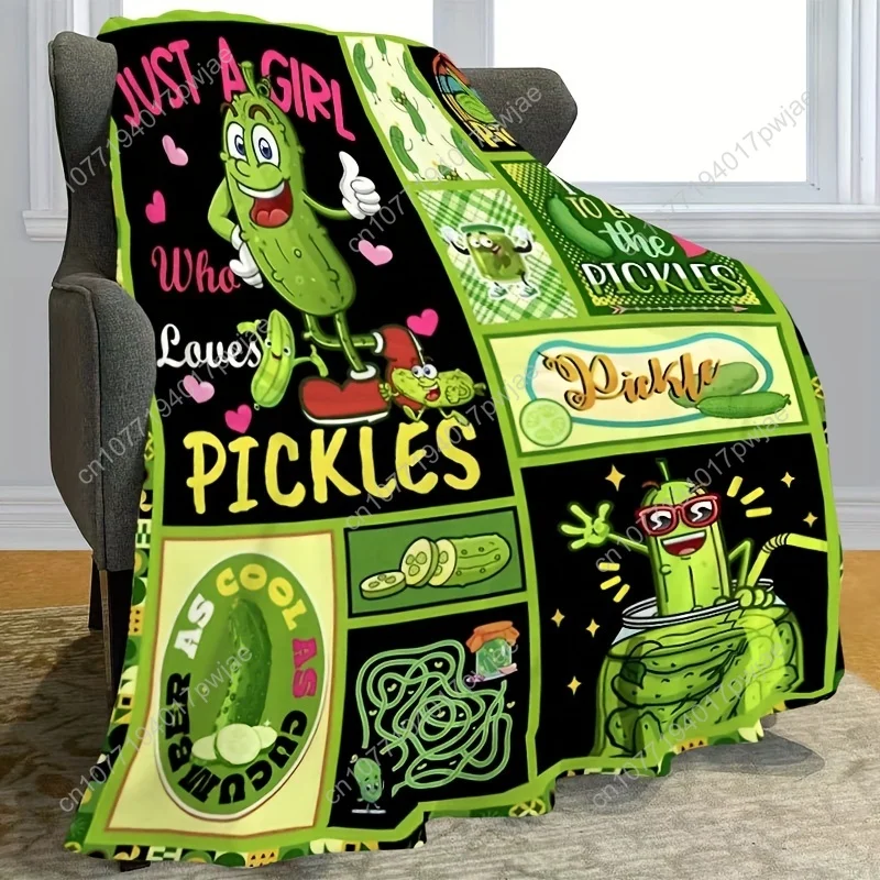 

1pc Funny Pickle-Themed Flannel Blanket - Soft Light Beige-Friendly All-Season Throw with Cartoon Pickles, Creative Text & Playf