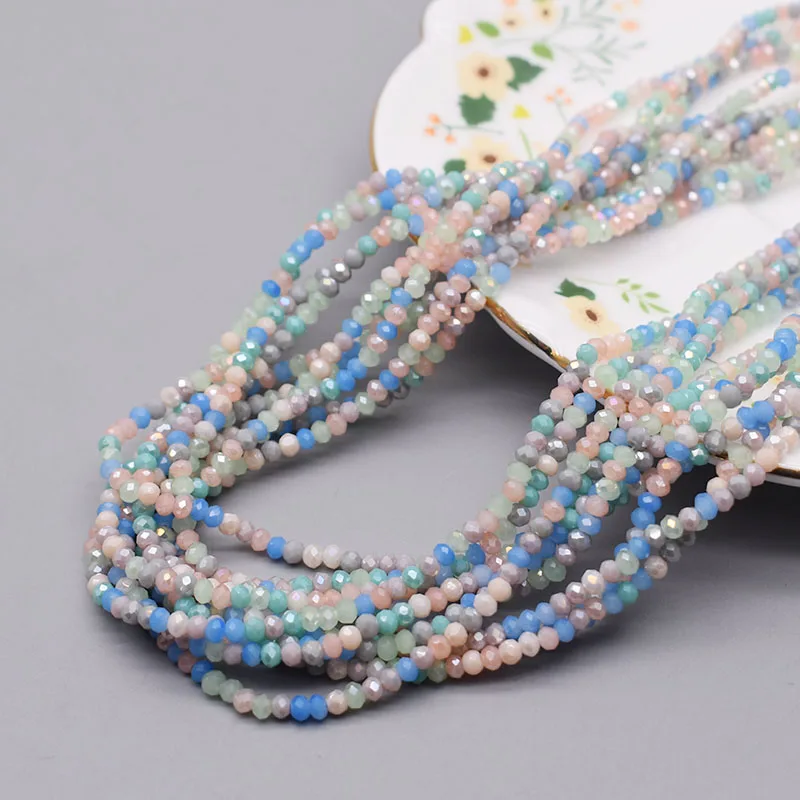 Color 2mm Faceted Crystal Glass Beads Rondelle Loose Spacer Beads for Jewelry Making DIY Necklace