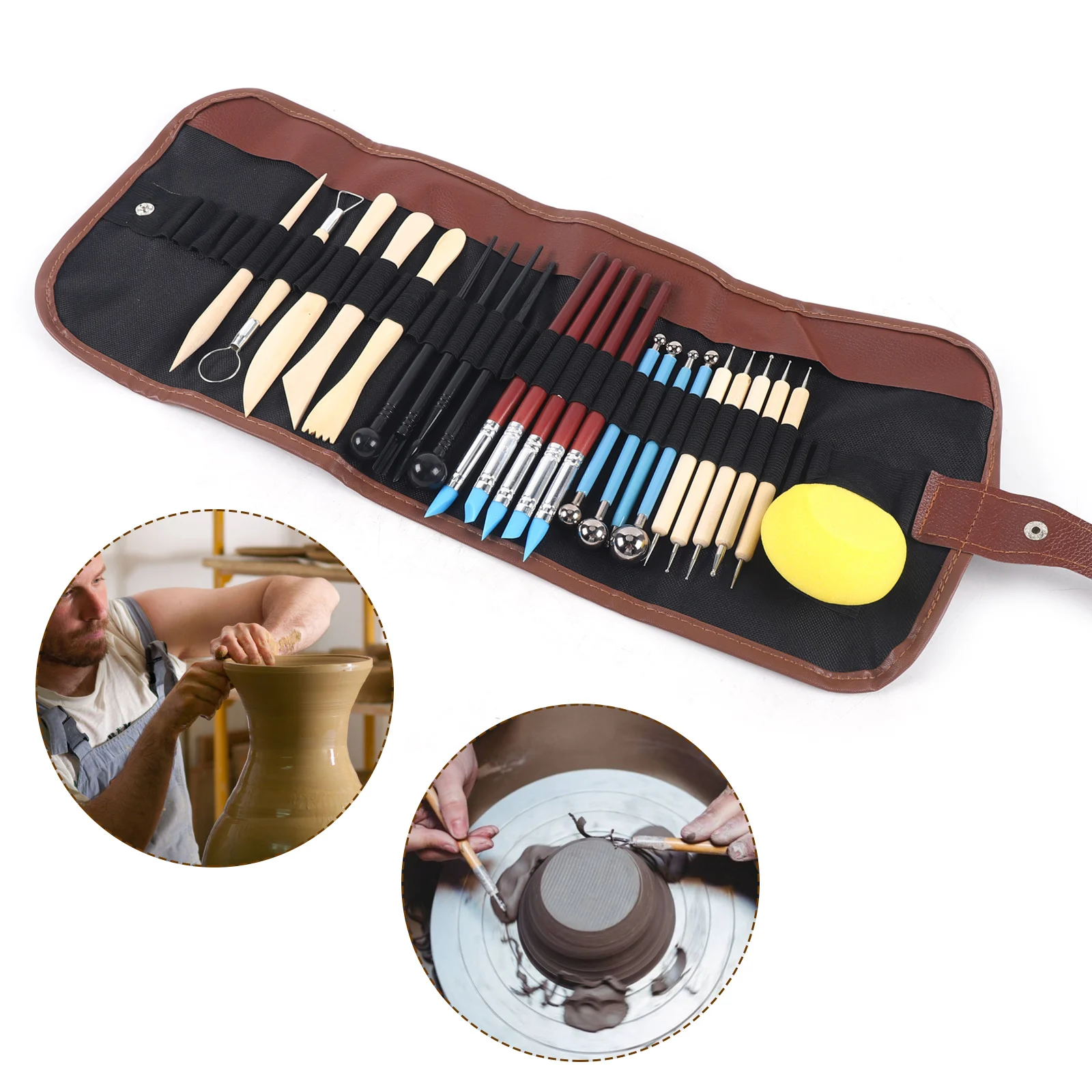 24x Pottery Tools & Polymer Clay for Sculpting Carving l Kit Polymer Clay Tools with Reusable Pouch For Model