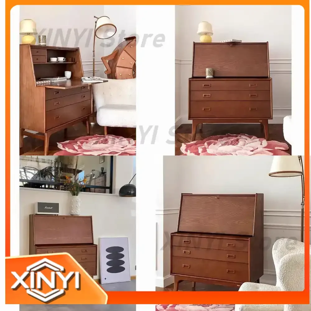 Vintage Wooden Dresser Secretary Cabinet Storage Chest Computer Desk Makeup Table for Mid Century Modern Home Office