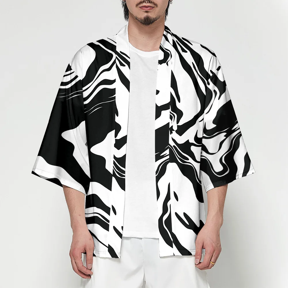 Summer Samurai Kimono Men Cosplay Stylish Tie Dye Haori Streetwear Kimono Yukata Cardigan Japanese Fashion Robe Hot Sale