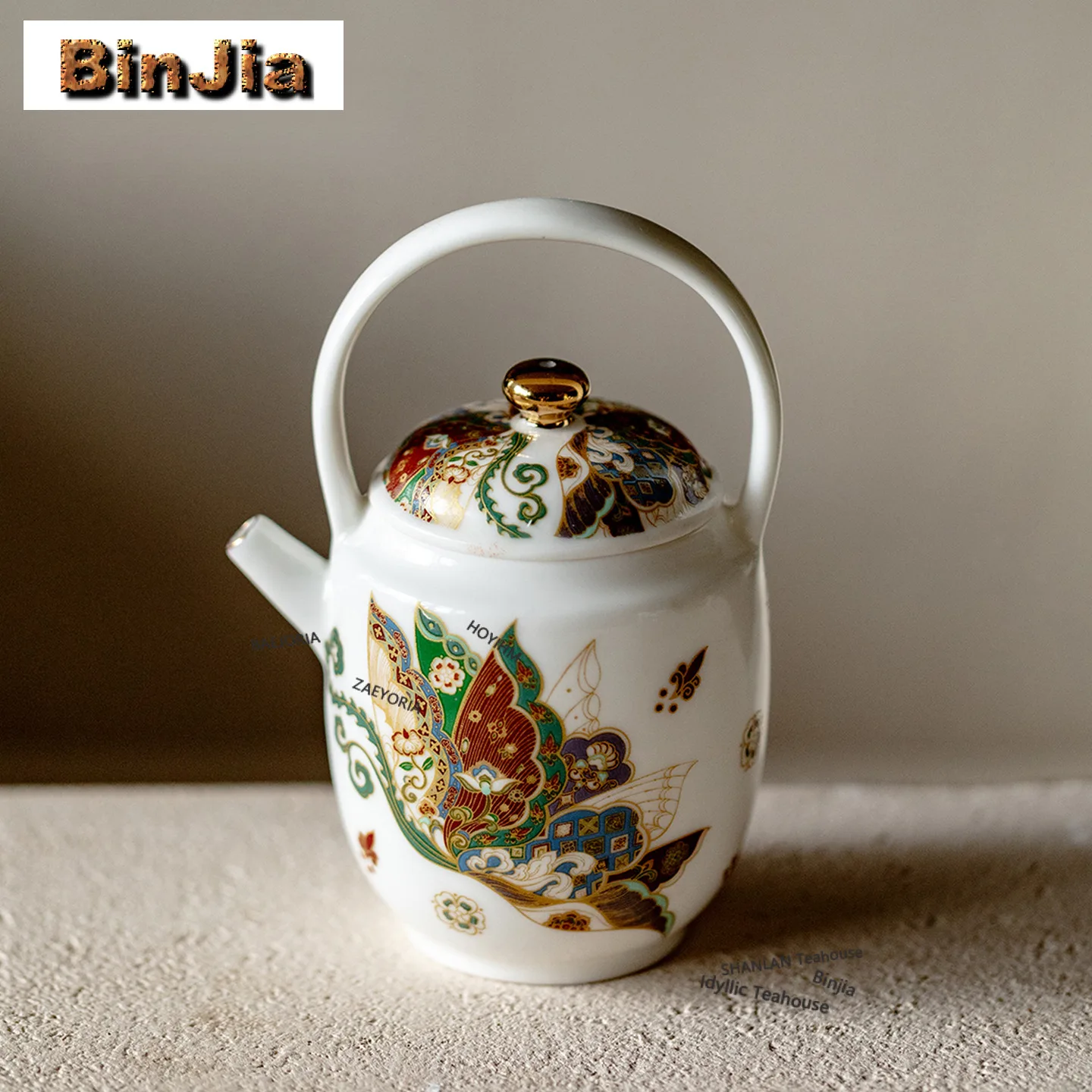 130ml Gold Drawing Butterfly Dance Teapot Zen Tea Infuser Pot Tea Brewing Kettle With Strainer Tieguanyin Teaware Decoration