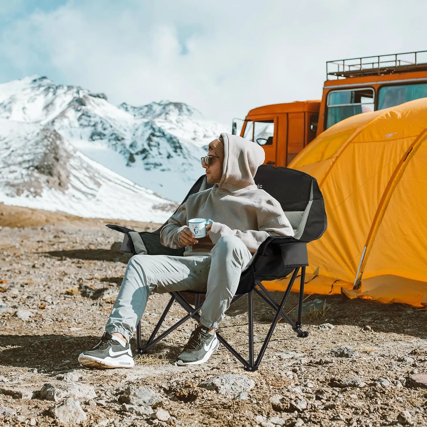 

Portable Folding Camping Chairs with Side Pocket, Cup Holder and Carry Bag Heavy Duty Outdoor Camping Chairs for Adults