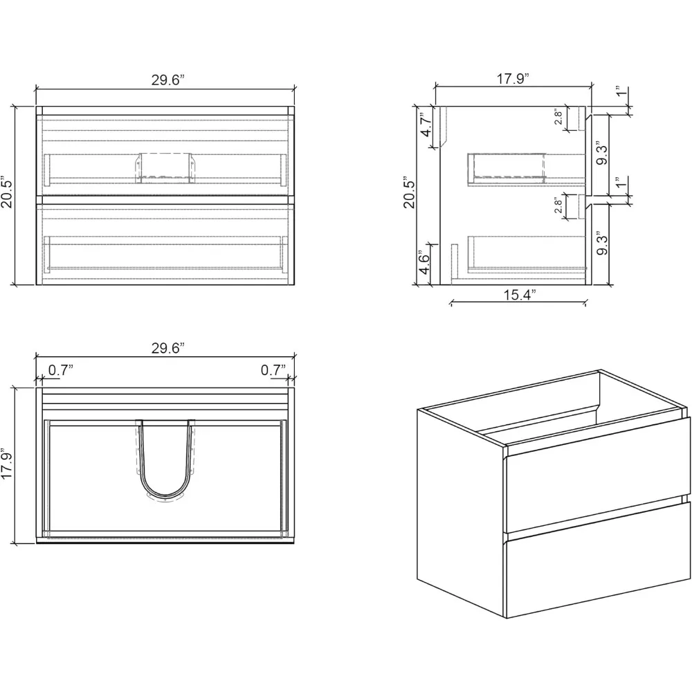 30 Inch Bathroom Vanity with Sink with Overflow, Large Storage Wall Mounted Floating, Basin Minimalist Bathroom Sink Cabinet