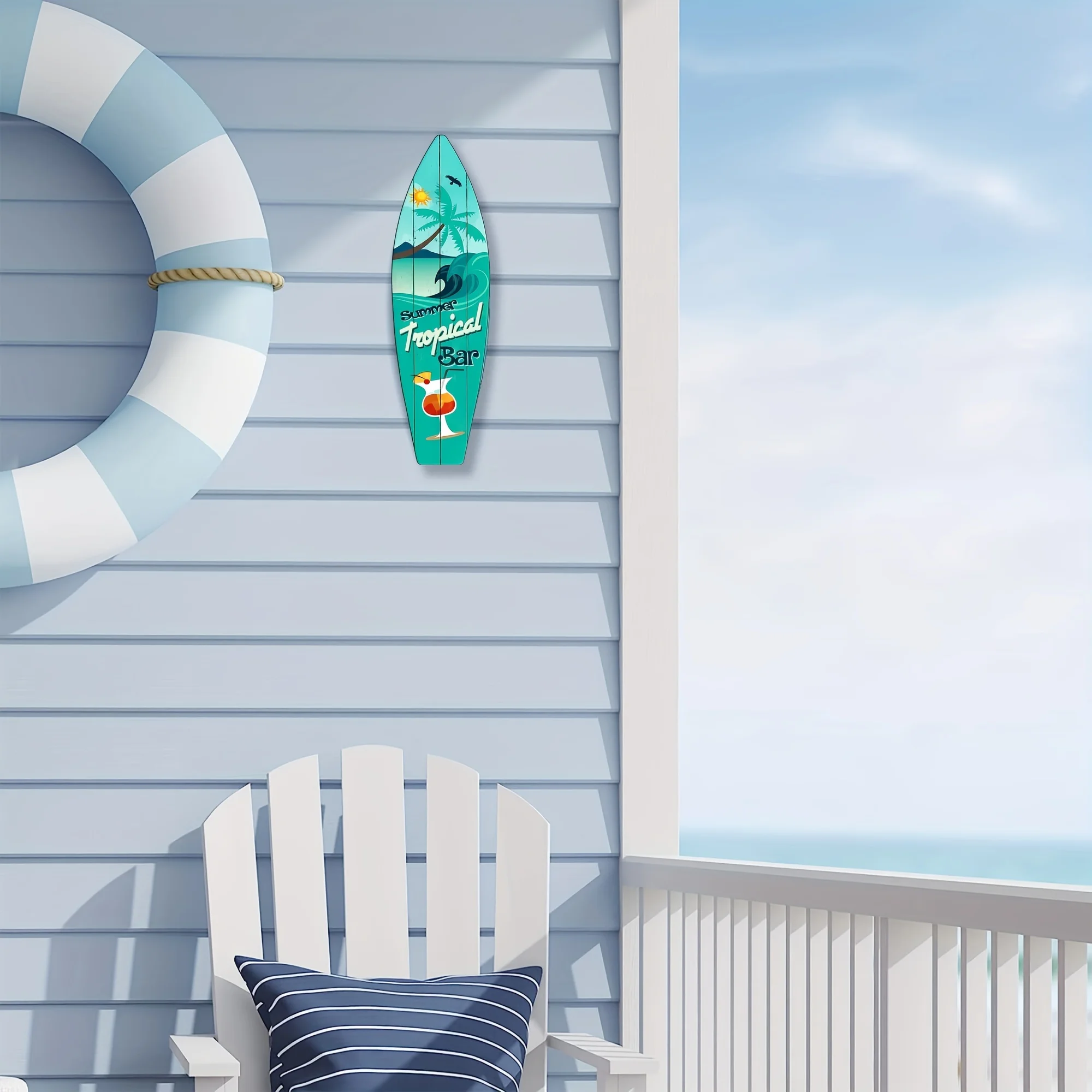 Surfboard Wooden Sign Wall Art Decor Drinks Beach Cold Beer Tiki Bar Margarita&Martinis Sign for Home Garden Kitchen Bar Cafe view 3