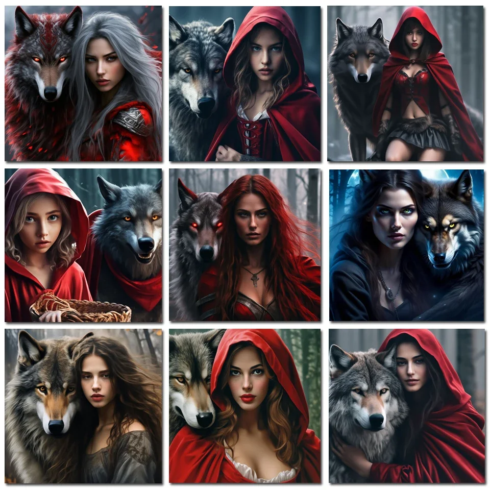 DIY Diamond Painting Woman And Wolf Full Square Round Diamond Embroidery Set Mosaic Art Picture Mural Home Decoration Gift