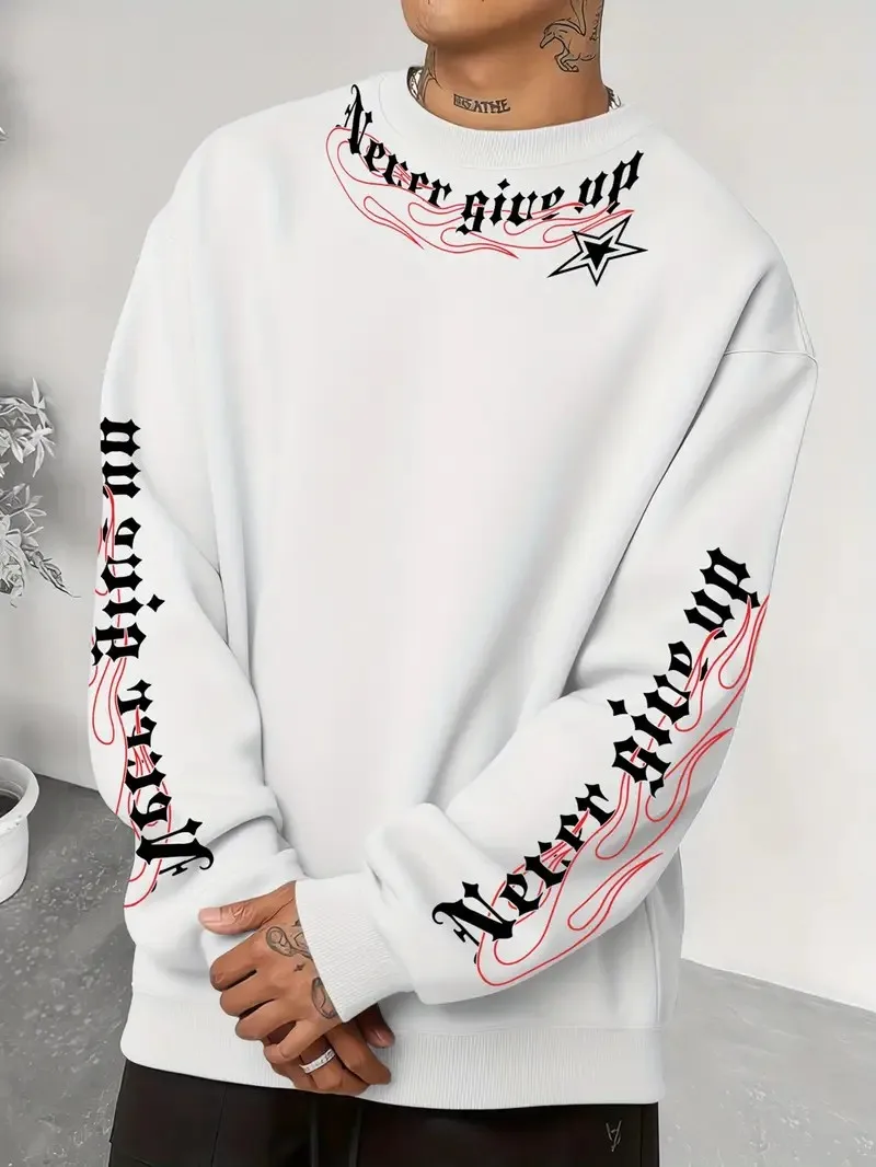 يتميز القلنسوة الرجالية الجديدة ذات الرقبة المستديرة لربيع وخريف 2025 بطباعة حروف ثلاثية الأبعاد غير رسمية ومريحة في الشارع