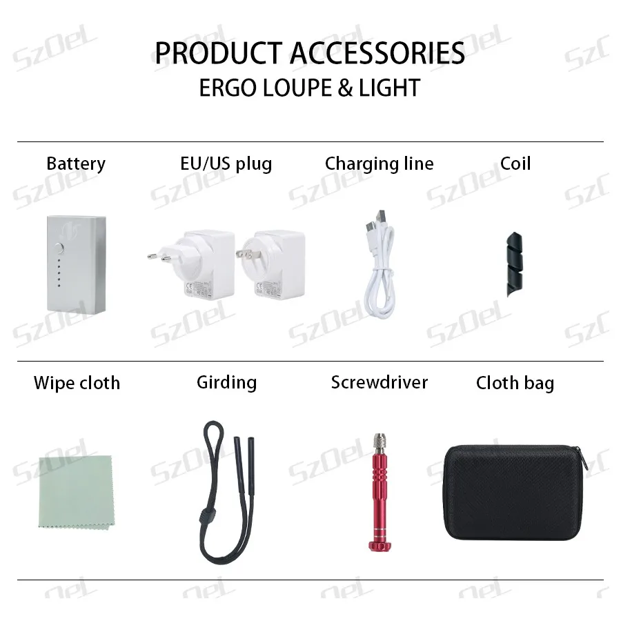 Loep 4.0X/5.0X/6.0X Medische Ergo Loep Uitgerust met Spotlight voor Orale Oor Neus en Keelchirurgie Werkafstand 350-450mm