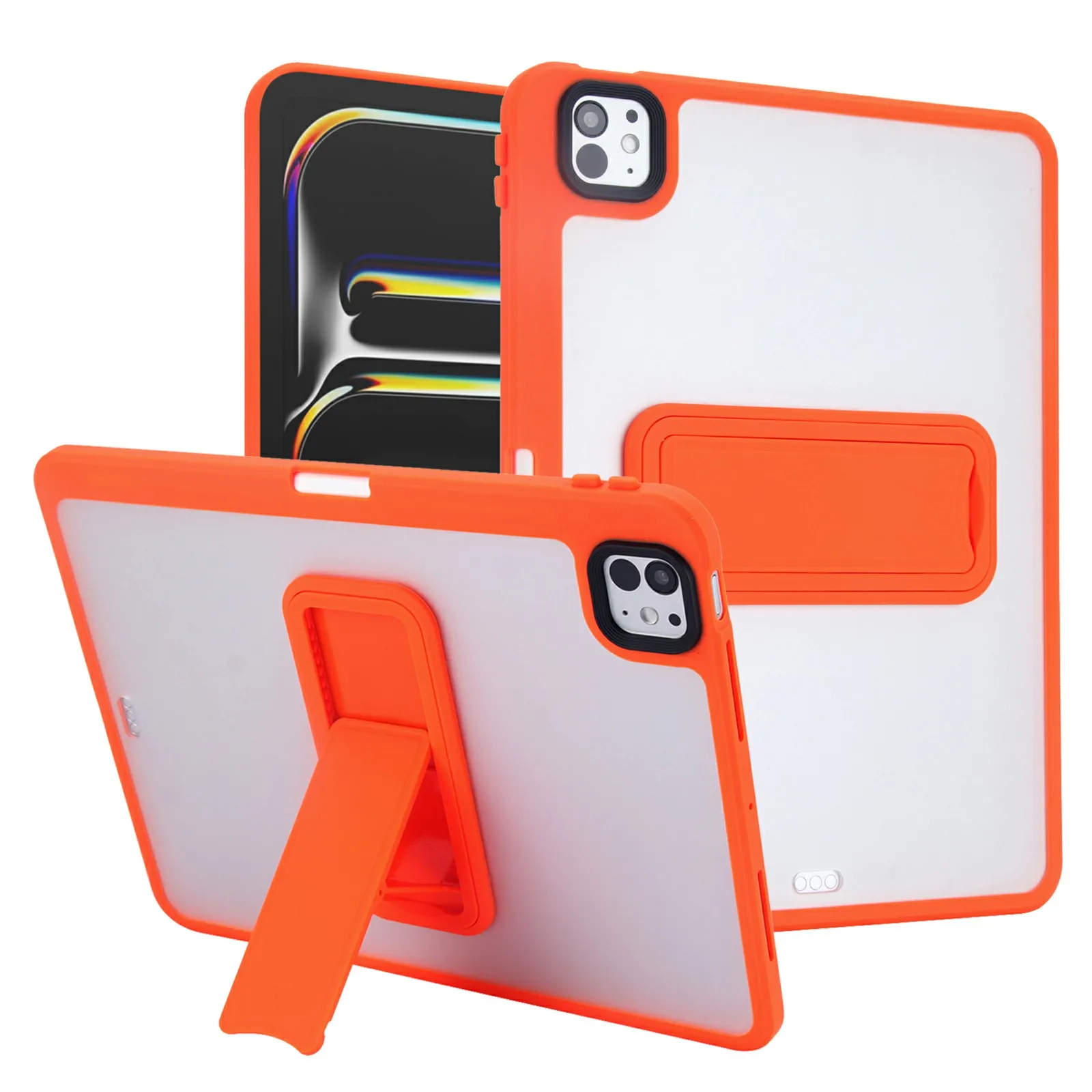 For iPad Pro 11 (2025) / (2024) Case Pencil Slot Kickstand Acrylic + Silicone Tablet Cover - Orange