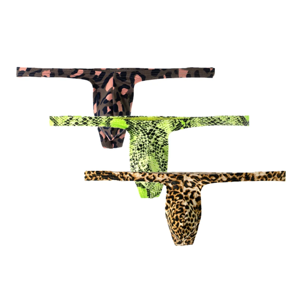Tanga de algodón con estampado de leopardo para Hombre, ropa interior Sexy de talla grande, lencería, Tanga para Hombre