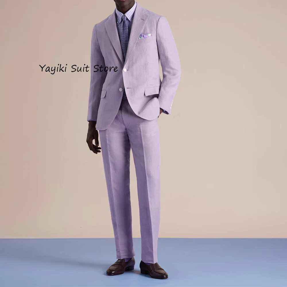 

Льняные элегантные мужские костюмы, классический мужской костюм, комплект из 2 предметов, с клапанами и карманами, повседневный деловой костюм с двумя пуговицами, модный пиджак, одежда