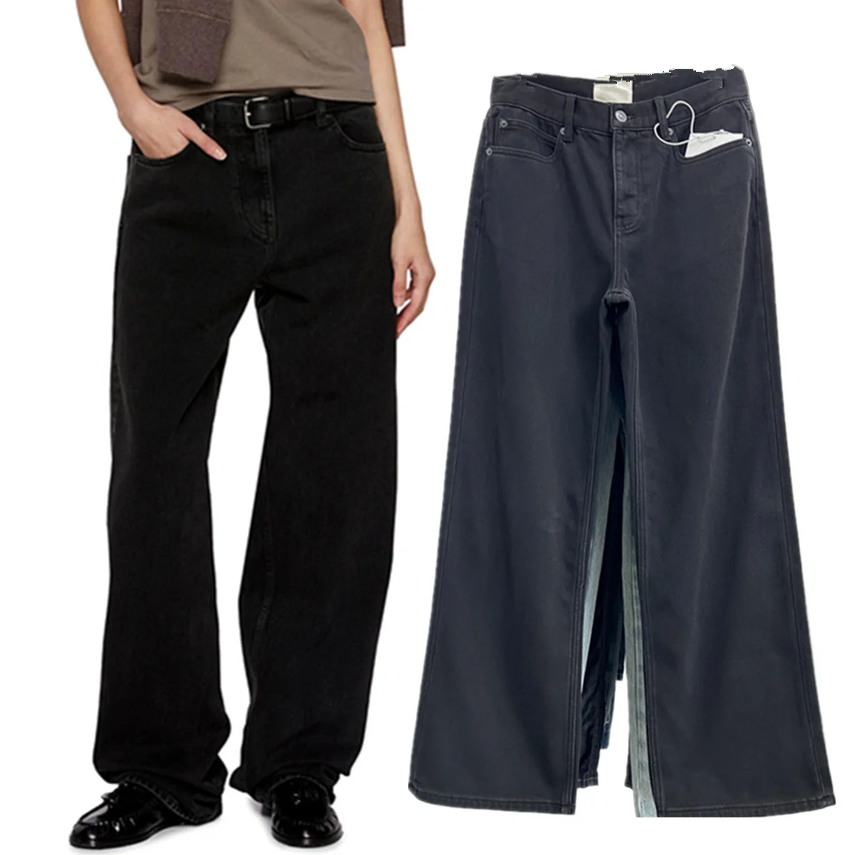 

Джинсы Jenny&dave 2026, британские минималистичные темно-серые тканые бархатные утолщенные свободные прямые джинсовые брюки с высокой талией, женская одежда