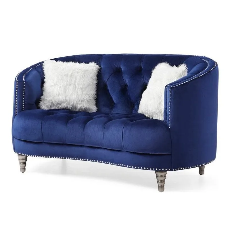 American flannel curved sofa, royal blue European double buckle sofa, pink bedroom small sofa chair furniture