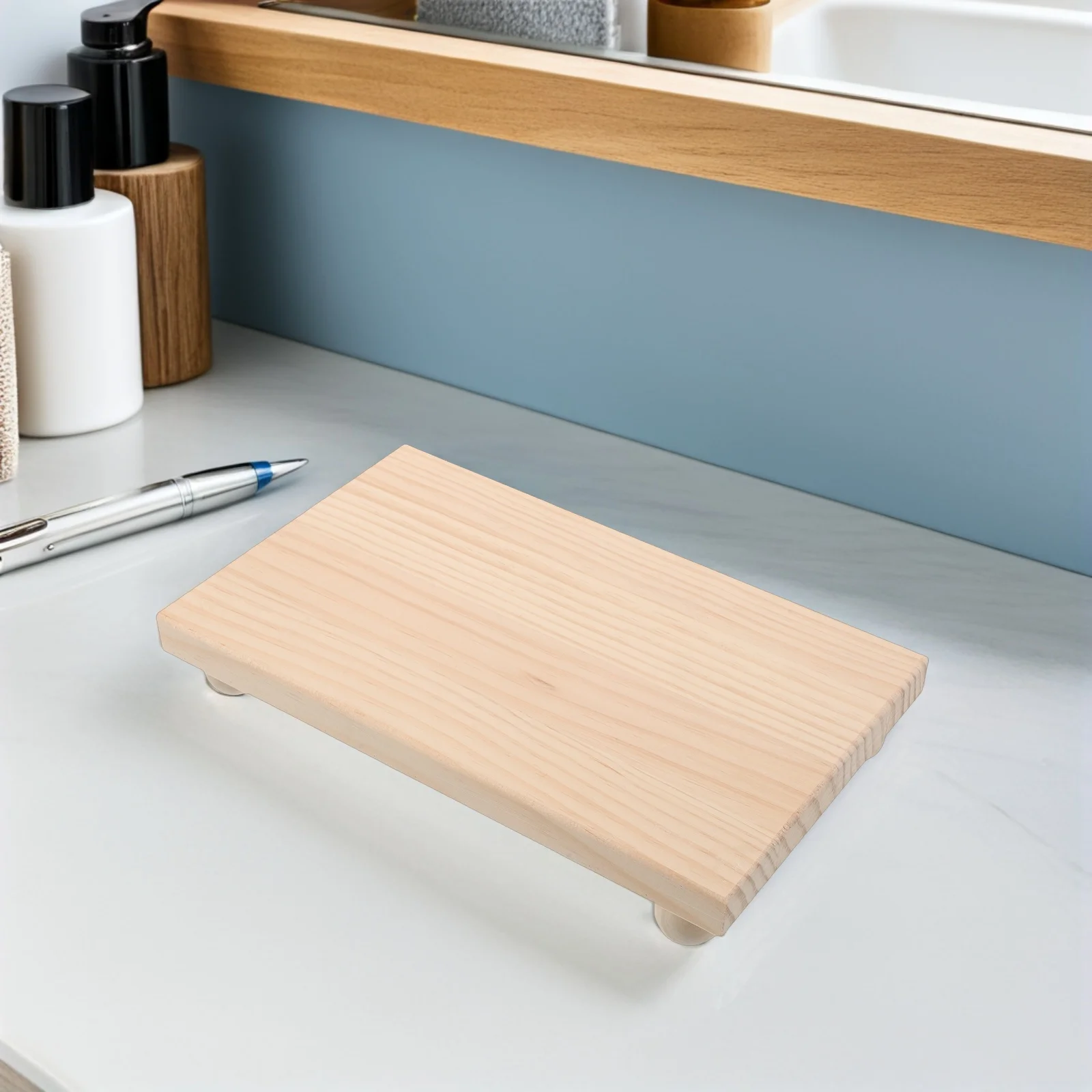 Wood Vanity Tray Rectangular Perfume Organizer Solid Wood Decorative Storage Tray for Dresser Bathroom Bedroom Makeup Organizer