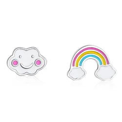 1 pair Rainbow Clouds Ear Studs 925 Silver Needle Colorful Enamel Cloud Stud Earrings for Women Pop Fine Jewelry Friendship Gift