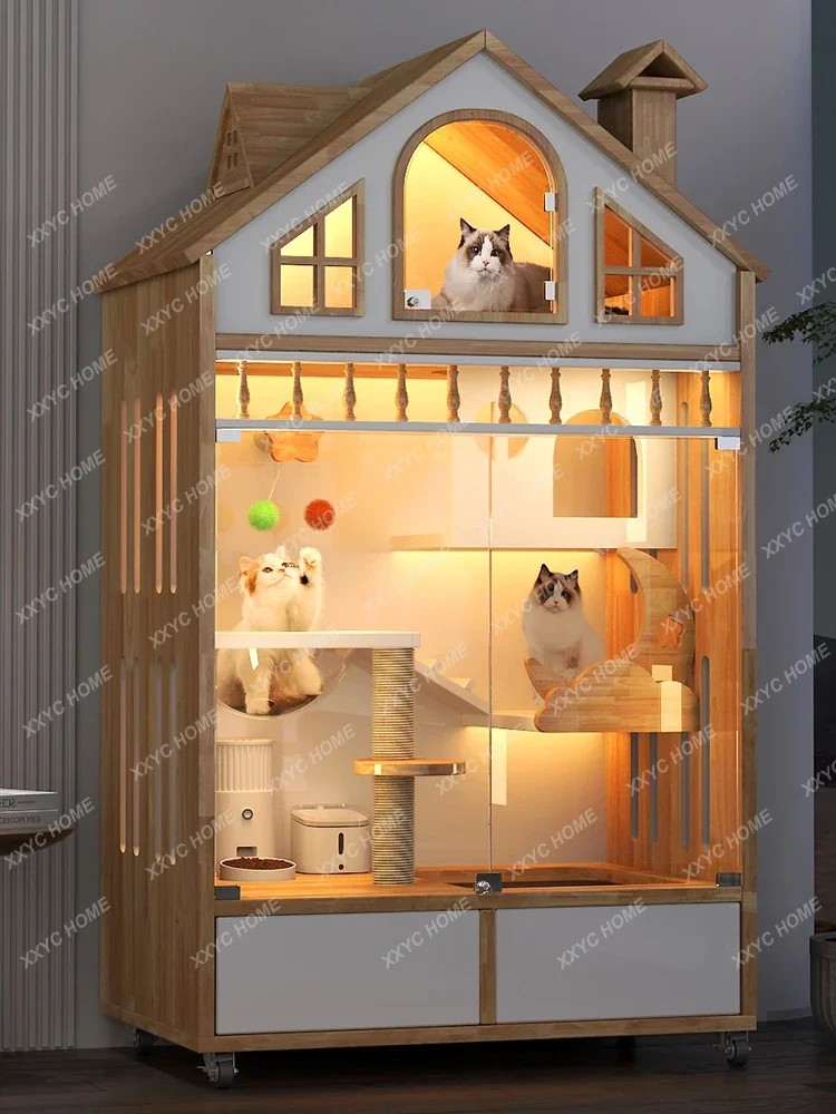 

TTBungalow Villa: Роскошный передвижной домик из массива дерева для кошек, комбинированный шкаф-лежанка с лазалкой для кошек