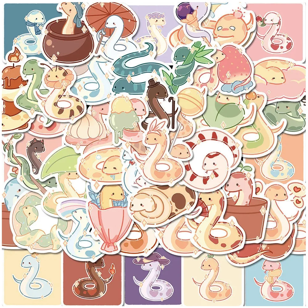 10/30/50pcs Kawaii Cartoon Snake Stickers for Kids Toys Cute Animal DIY Decals Luggage Diary Stationery Waterproof Sticker Gifts