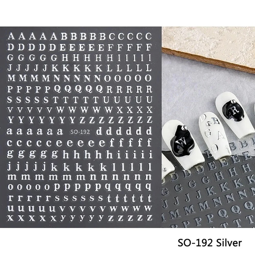 

DIY 3D 26 Roman Letter Nail Stickers Trendy Silver Fashion Classic English Size Fake Nail Stickers