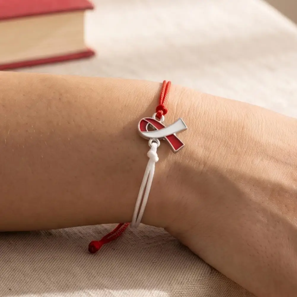 Decorative Charity Gifts Adjustable Ribbon Bracelet 2 Pcs Breast Cancer Awareness Bracelets Adjustable Braided String for Women