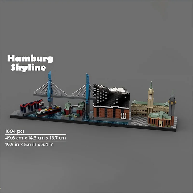 MOC – blocs de construction avec vue sur la rue, le plus grand Port d'allemagne, horizon de hambourg, Architecture urbaine, modèle de jouets pour enfants, cadeau de Collection pour adultes