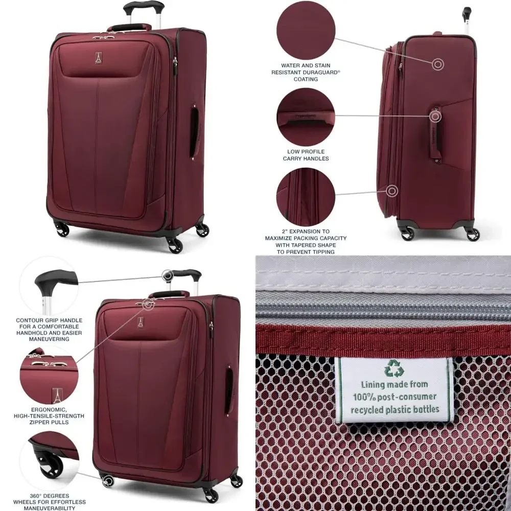 Lightweight Expandable 4-Wheel Spinner Luggage, Softside Suitcase for Men & Women, Burgundy Color, Travel-Friendly Large Capacit