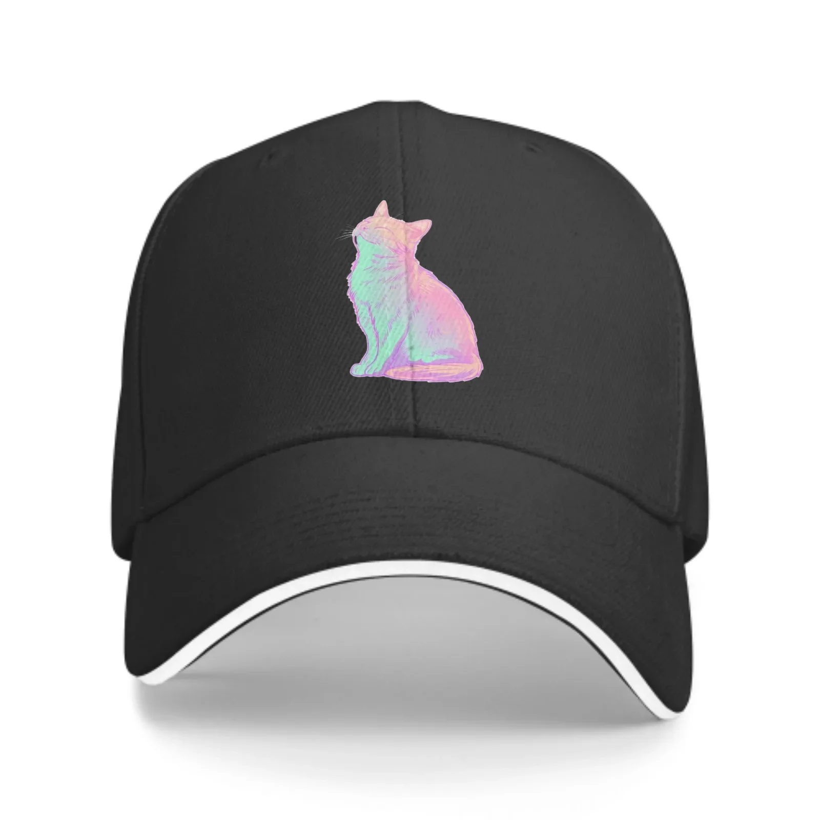 Relaxed Glowing Cat Unisex Baseball Cap FashionTrucker Hat Adjustable Casquette for Women Men Four Seasons Daily OutDoor Sports