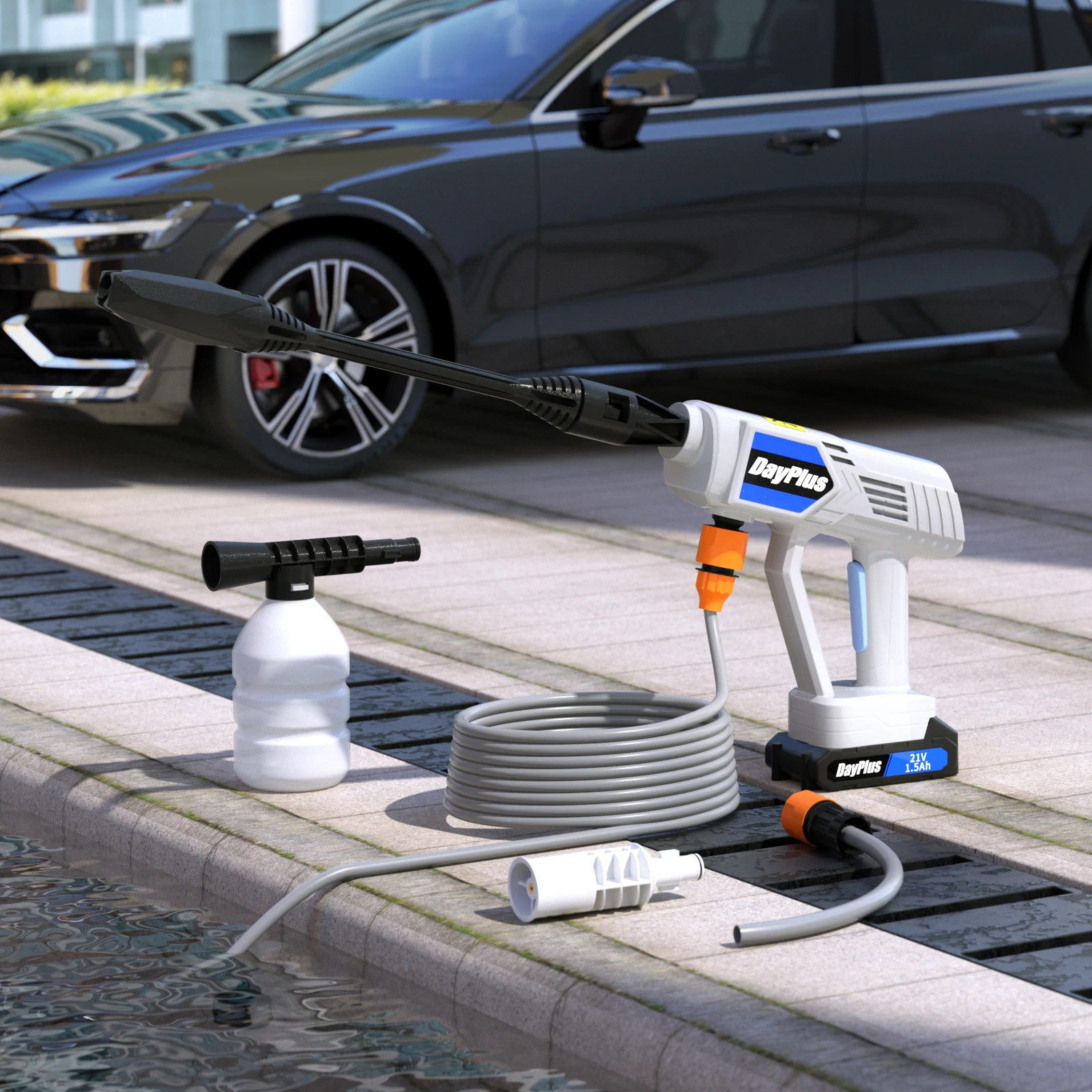 Elektrischer Hochdruckreiniger, wiederaufladbar, geeignet für die Reinigung verschiedener kabelloser elektrischer Wasserpistolen-Schaummaschine, 21 V Akku – Detail 8