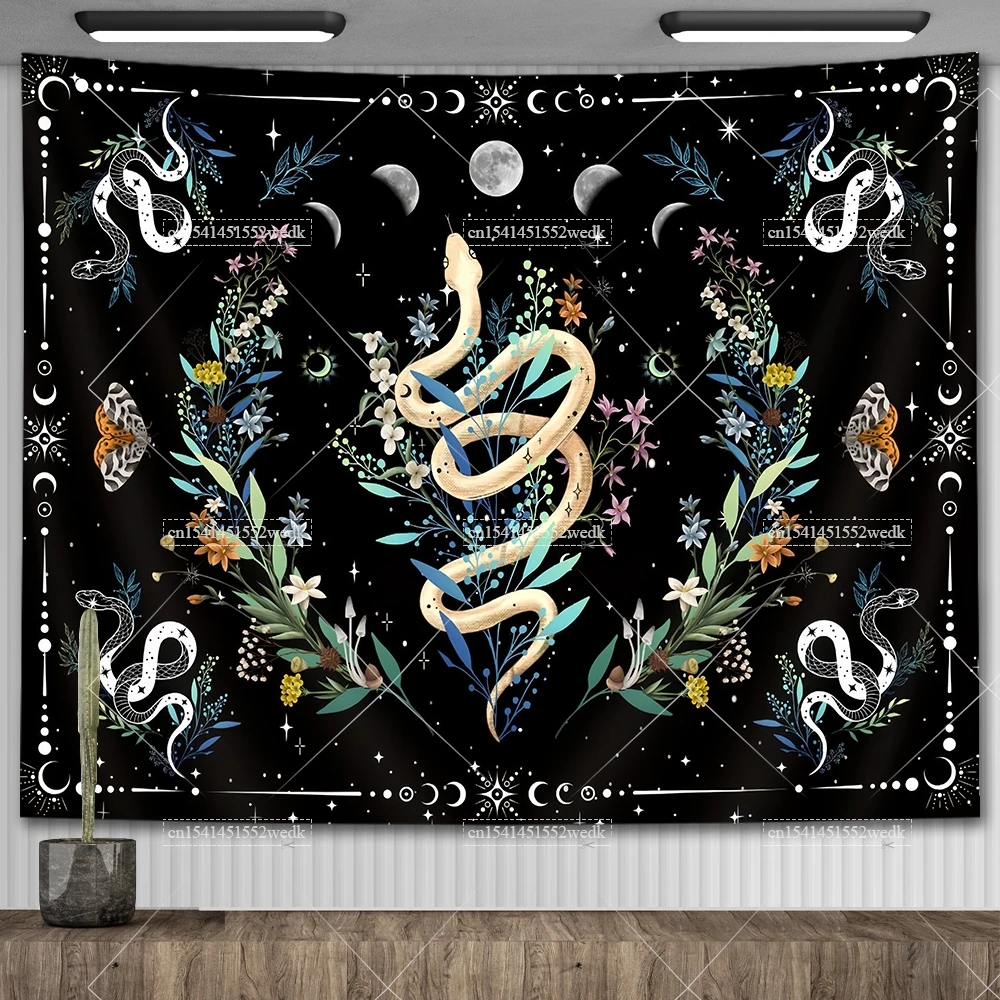 Psychedelic Bohemian Wall Tapestry For Living Room Moon Phase And Stars Tapestrys Butterfly Snake Tapestries Tarot Altar Cloths