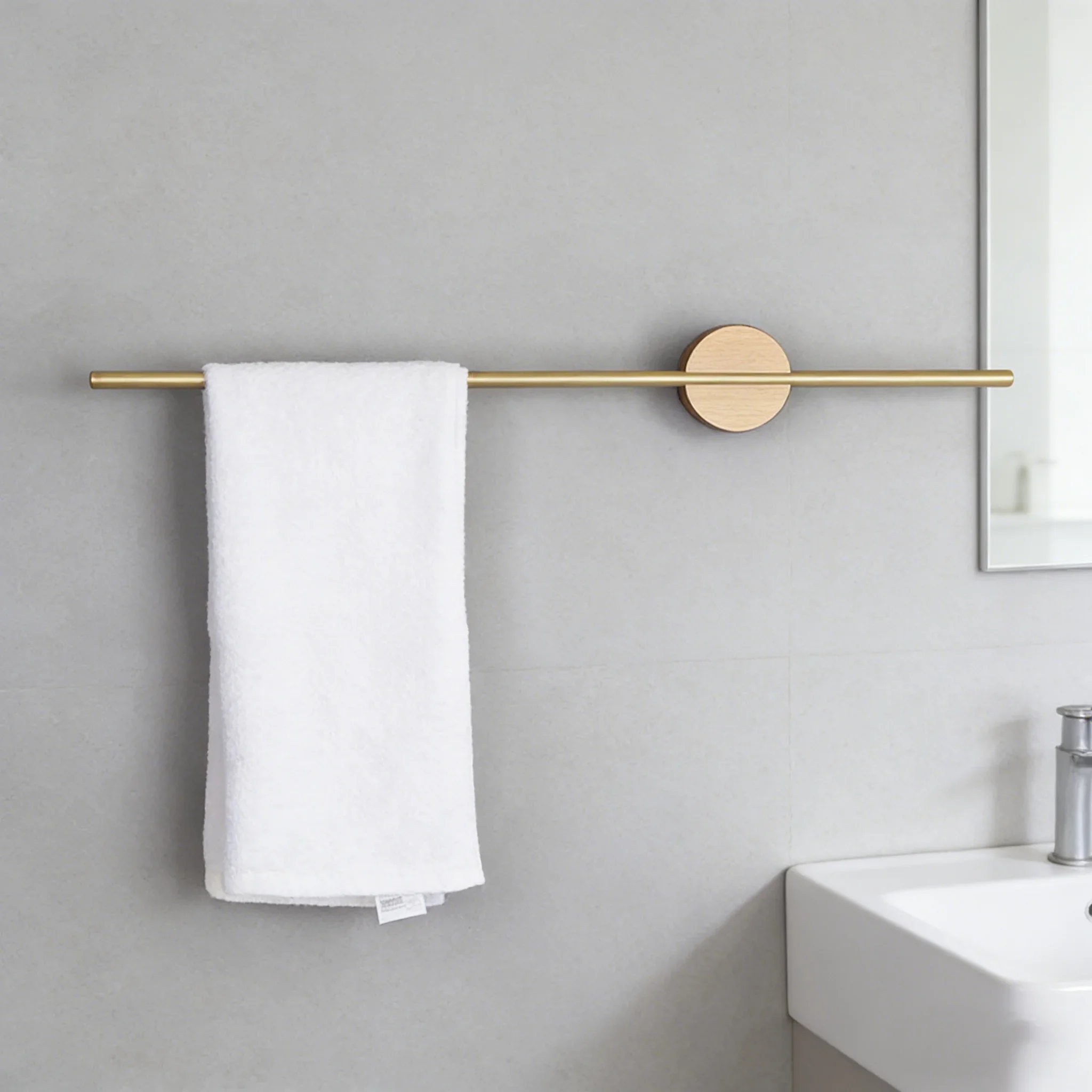 Adjustable Towel Bar with Wood & Brass,No Drill Wall Mounted Towel Rack,Retractable Bathroom Towel Holder,Modern Home Organizer