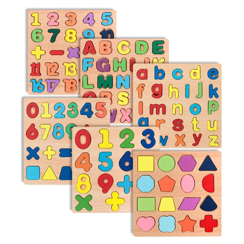 Wooden Geometric Number Montessori Puzzle Sorting Math Bricks Preschool Learning Educational Game Baby Toddler Toys for Children