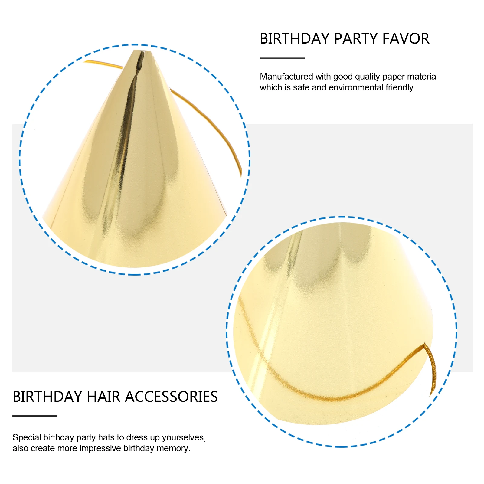 

8pcs Birthday Hats Party Cone Paper Crown for Adults Gold Theme Celebration Special Occasions Party Supplies Favor Caps