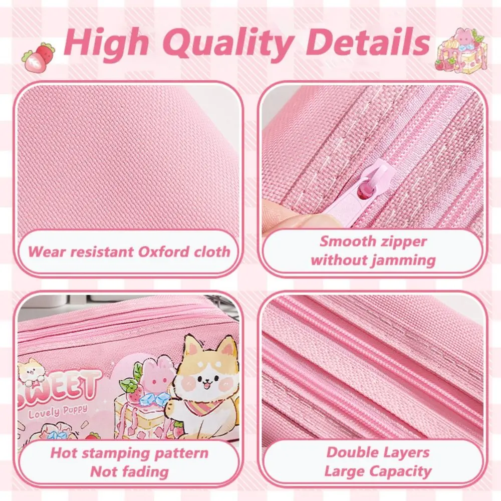 INS Puppy/Kitten Pattern Pen Bag Large Capacity Portable Stationery Bag Double Layers Pencil Case Students