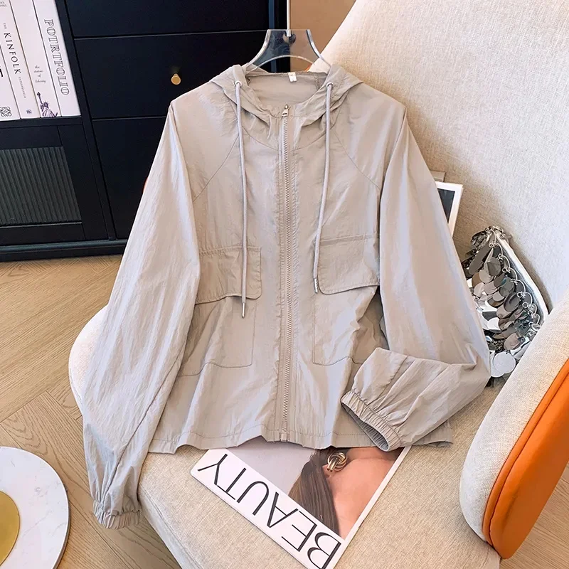 

Тонкие однотонные женские солнцезащитные топы с капюшоном, летняя женская свободная куртка с защитой от ультрафиолета, солнцезащитная куртка