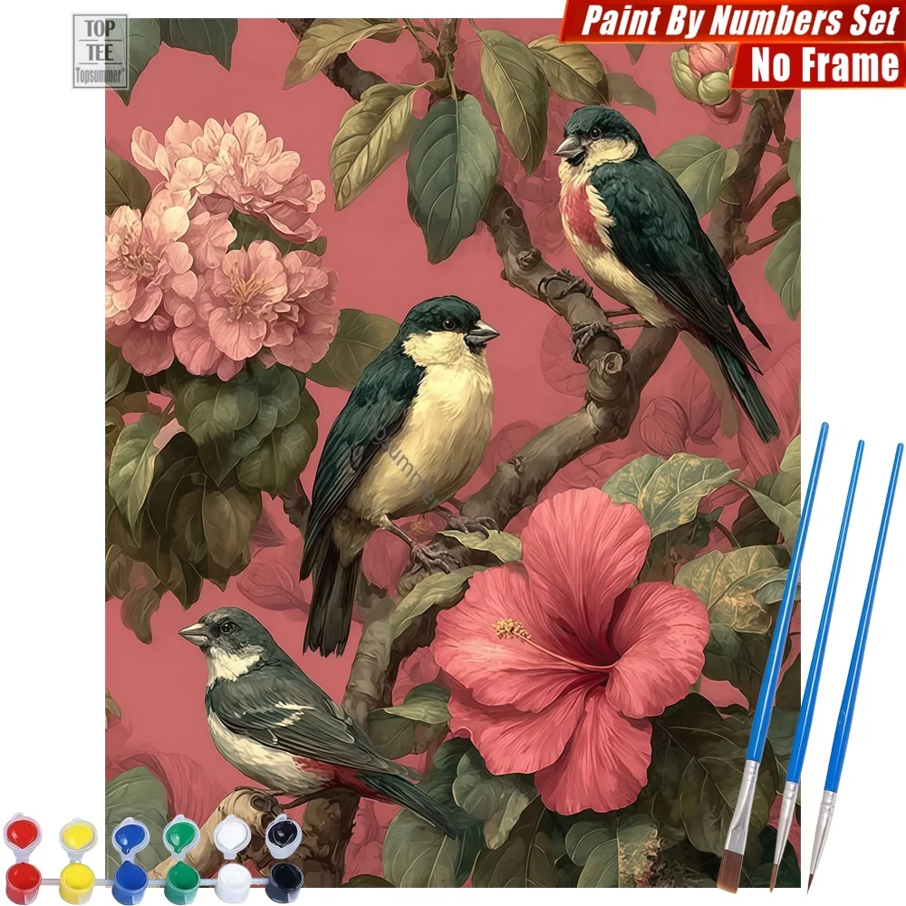 Kit de pintura por números de pájaros coloridos en ramas - Arte de pared con pájaros y flores de primavera, decoración para el hogar, regalo del Día del Padre para papá