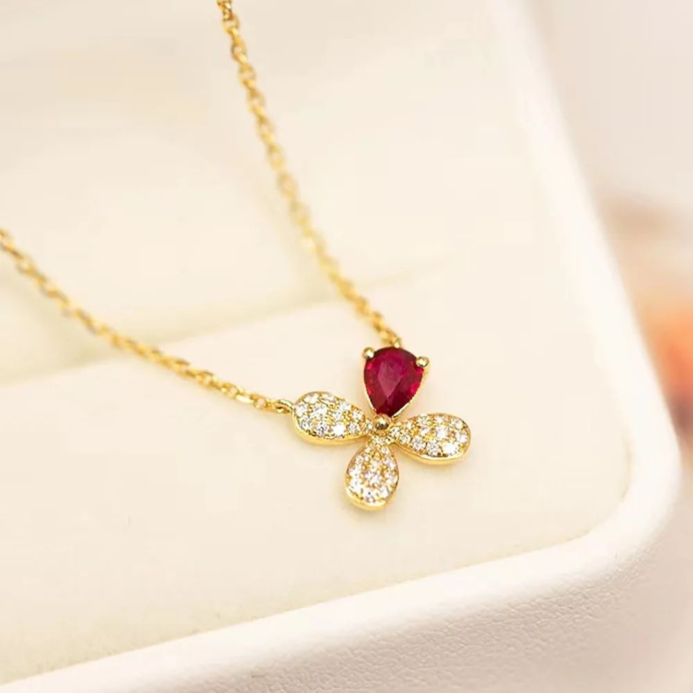 

Fashionable Commuting Collarbone Chain S925 Pure Silver Micro Inlaid Zircon Red Diamond Necklace, Simple and Exquisite Jewelry