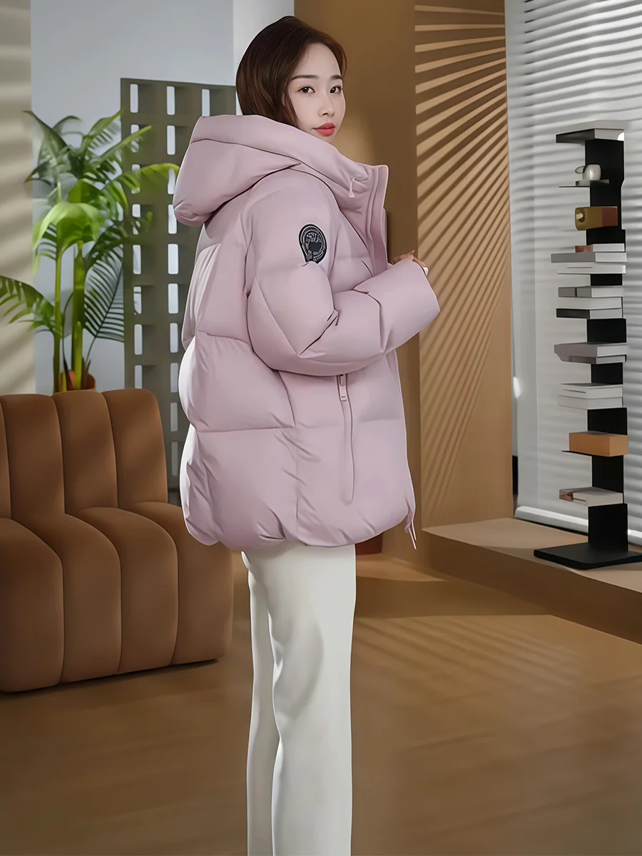 Giacca Invernale da Donna Laid-ba Sle con Cappuccio, Lunghezza Media, Calda, Morbida, Beige, 90% Piumino d'Oca Bianco