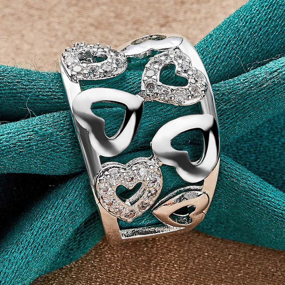 URMYLADY Anhänger aus 925er-Sterlingsilber mit hohlem, glattem Herz und Zirkon, 7–10 # Ring für Frauen, Hochzeit, Verlobung, Modeschmuck – Detail 5