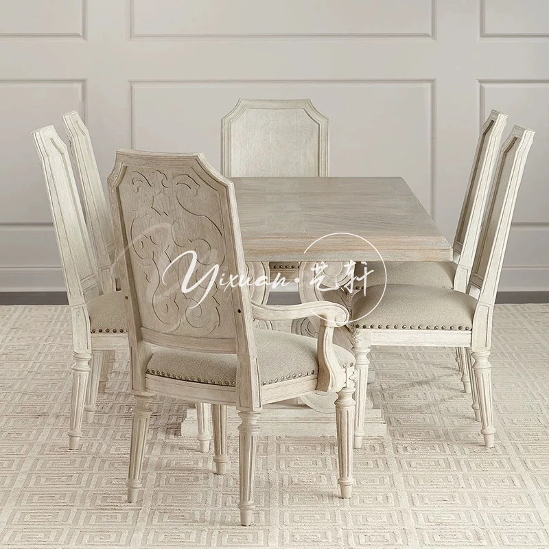 Meja dan kursi makan kayu solid mewah ringan Amerika